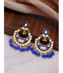  Gold Plated Stone Studded  Blue Drop & Dangler Earrings with Pearls RAE1721