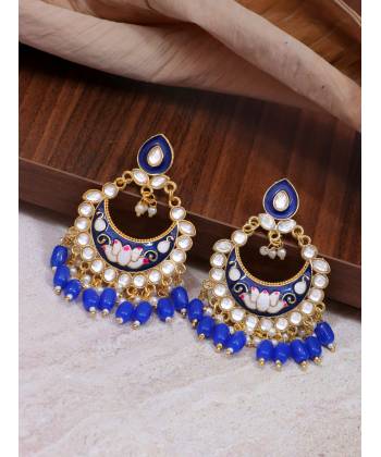  Gold Plated Stone Studded  Blue Drop & Dangler Earrings with Pearls RAE1721