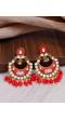  Gold Plated Stone Studded  Red Drop & Dangler Earrings with Pearls RAE1722