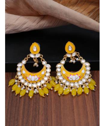  Gold Plated Stone Studded Yellow Drop & Dangler Earrings with Pearls RAE1723