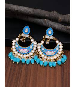  Gold Plated Stone Studded Blue  Drop & Dangler Earrings with Pearls RAE1724
