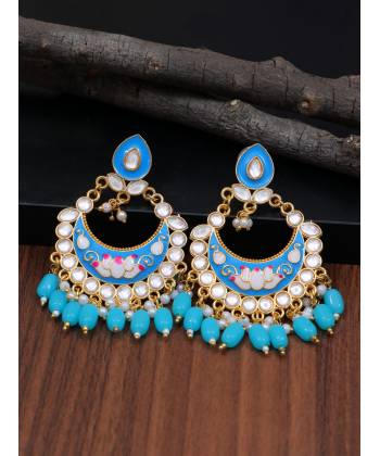  Gold Plated Stone Studded Blue  Drop & Dangler Earrings with Pearls RAE1724