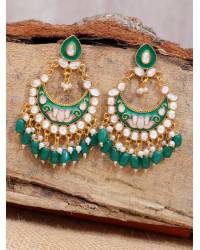Buy Online Crunchy Fashion Earring Jewelry Crunchy Fashion Gold-Plated Green Chandbali Kundan Pearl Earrings Tikka Set RAE2154 Earrings RAE2154