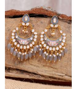  Gold Plated Stone Studded  Grey Drop & Dangler Earrings with Pearls RAE1727