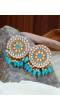 Gold-Toned  Kundan and  Blue Beads Round Shape Earrings RAE1732
