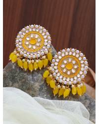 Buy Online Crunchy Fashion Earring Jewelry Antique Design With Kundan & Imitation Pearls Spare Head Green Gold-Plated Earrings RAE1094 Jewellery RAE1094