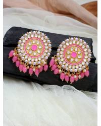 Buy Online Royal Bling Earring Jewelry Crunchy Fashion Gold Tone Pink Kundan Beads Tassel Drop Earrings RAE2242 Earrings RAE2242