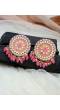 Gold-Toned  Kundan and  Pink Beads Round Shape Earrings RAE1734