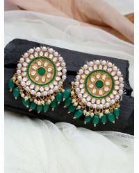 Buy Online Crunchy Fashion Earring Jewelry SwaDev Gold Tone Green Studded Pearl Dangler Earrings SDJJE0012 Earrings SDJJE0012