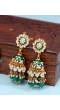 Gold-Plated Enamel Meenakari Floral Kundan Green Pearl Jhumka Jhumki Earrings RAE1750