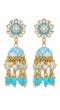 Gold-Plated Enamel Meenakari Floral Kundan Blue Pearl Jhumka Jhumki Earrings RAE1751