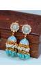 Gold-Plated Enamel Meenakari Floral Kundan Blue Pearl Jhumka Jhumki Earrings RAE1751