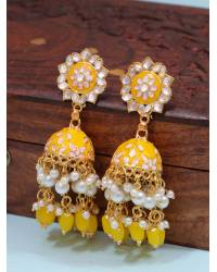 Gold-Plated Enamel Meenakari Floral Kundan Yellow Pearl Jhumka Jhumki Earrings RAE1752