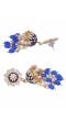 Gold-Plated Enamel Meenakari Floral Kundan Blue Pearl Jhumka Jhumki Earrings RAE1754