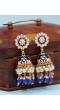 Gold-Plated Enamel Meenakari Floral Kundan Blue Pearl Jhumka Jhumki Earrings RAE1754