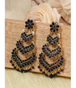 Ethnic  Gold-Plated Jadau Black Kundan Long Pearl Earrings Jhumka earrings RAE1759