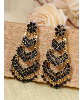 Ethnic  Gold-Plated Jadau Black Kundan Long Pearl Earrings Jhumka earrings RAE1759