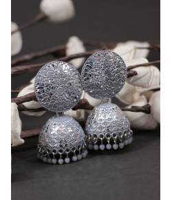 Oxidised Silver  Enamel  White Pearl Pearls Jhumka Earrings RAE1773