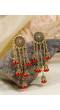 Retro Gold Jhumka Red Beads Long Chain Tassel Hangers Earrings RAE1786