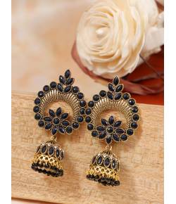 Gold-plated Black Kundan Pearl Ethnic Jhumka Earings RAE1793