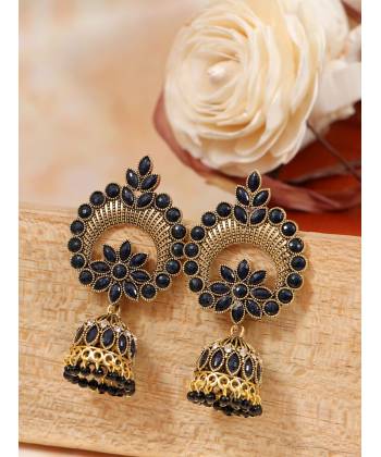 Gold-plated Black Kundan Pearl Ethnic Jhumka Earings RAE1793