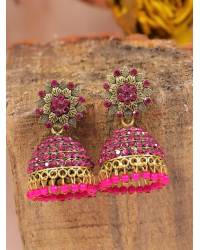 Buy Online Crunchy Fashion Earring Jewelry Crunchy Fashion Gold-Plated Lotus Floral stud Red Meenakari & Pearl Earrings  RAE1713 Jewellery RAE1713