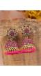 Gold-Plated Pink Stone Floral Jhumka Earrings RAE1800