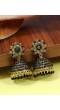 Gold-Plated Black Stone Floral Jhumka Earrings RAE1801