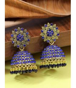 Gold-Plated Blue Stone Floral Jhumka Earrings RAE1802