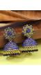 Gold-Plated Blue Stone Floral Jhumka Earrings RAE1802