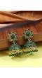 Gold-Plated Green Stone Floral Jhumka Earrings RAE1803