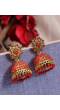 Gold-Plated Red Stone Floral Jhumka Earrings RAE1804