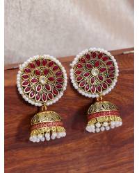 Buy Online Crunchy Fashion Earring Jewelry Golden Traditional Oversized  Floral Red  Kundan  Pearl Beads Maang Tika  CFTK0016 Jewellery CFTK0016