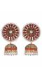 Gold-Plated Embelished Red Kundan and  Faux Pearl Jhumka Earrings RAE1812