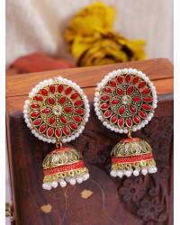 Buy Online Crunchy Fashion Earring Jewelry Gold-Plated Orange Meenakari Jhumka Earrings with Crystal Work Jhumki RAE2345