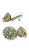 Gold-Plated Embelished Sea-Green  Kundan and  Faux Pearl Jhumka Earrings RAE1814