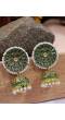 Gold-Plated Embelished Green  Kundan and  Faux Pearl Jhumka Earrings RAE1815