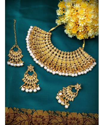 Tradition Gold Plated White Pearl Necklace Set RAS0180