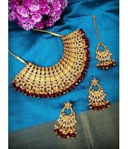 Traditional Gold-Plated Red Kundan Jewellery Set RAS0181