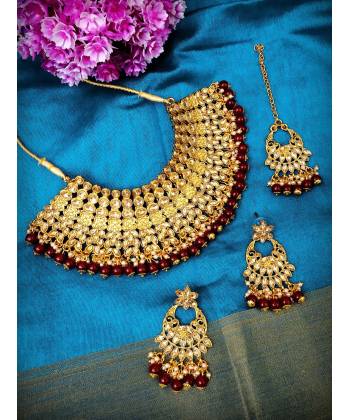 Traditional Gold-Plated Red Kundan Jewellery Set RAS0181