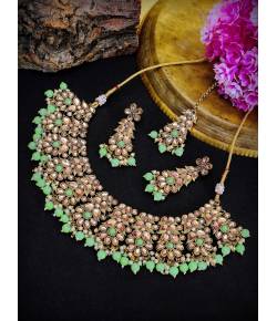 Traditional Sea Green Gold Plated Necklace Set RAS0184