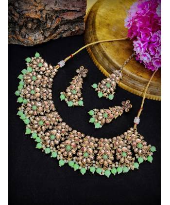 Traditional Sea Green Gold Plated Necklace Set RAS0184