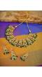 Traditional Dark Green & White Floral Gold Plated Necklace Set RAS0186