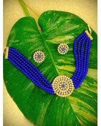 Buy Online Royal Bling Earring Jewelry Kundan Faux Green Pearl Necklace Set With Earring & Tika Jewellery RAS0135
