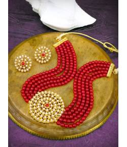 Red-Gold Pearl Choker Necklace With Earrings Set RAS0189
