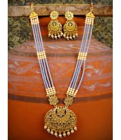 Long  Multilayer Grey & Gold  Pearls Necklace Set RAS0200