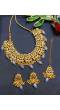 Traditional Grey Pearl  Floral Gold Plated Necklace Set With Earring & Mang Tikka RAS0213
