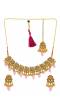 Traditional Pink Pearl  Floral Gold Plated Necklace Set With Earring & Mang Tikka RAS0215