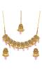 Traditional Pink Pearl  Floral Gold Plated Necklace Set With Earring & Mang Tikka RAS0215