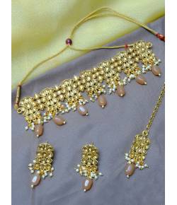 Indian Traditional Floral Gold Kundan Chokar Necklace Set with Earring RAS0217